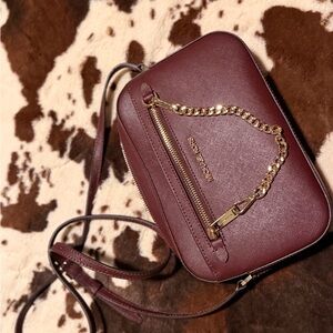 Michael Kors Burgundy Crossbody Bag with Gold Chain